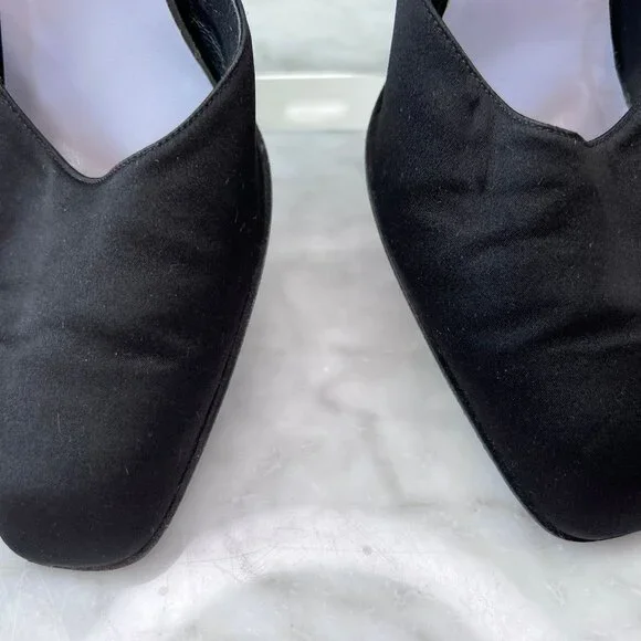 Cynthia Rowley Black Satin High Heels Shoes Women's Buckle Slingback Fabric 9AA - Picture 3 of 9